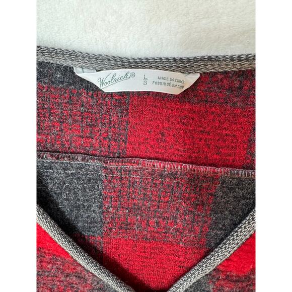 Woolrich Buffalo Plaid Wool Vest Red Gray Black Womens Long Tunic L Cabincore - Picture 6 of 7